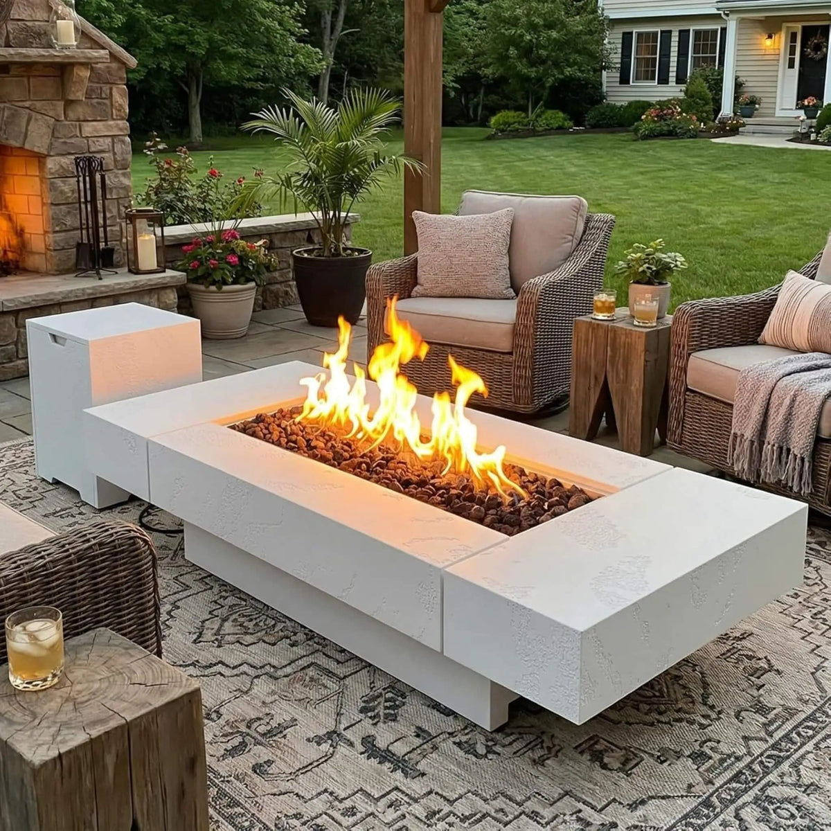 71-Inch Outdoor 60K BTU Fire Pit Table With Wind Guard | 71 Inch | Outdoor Living Use | Outdoor Living