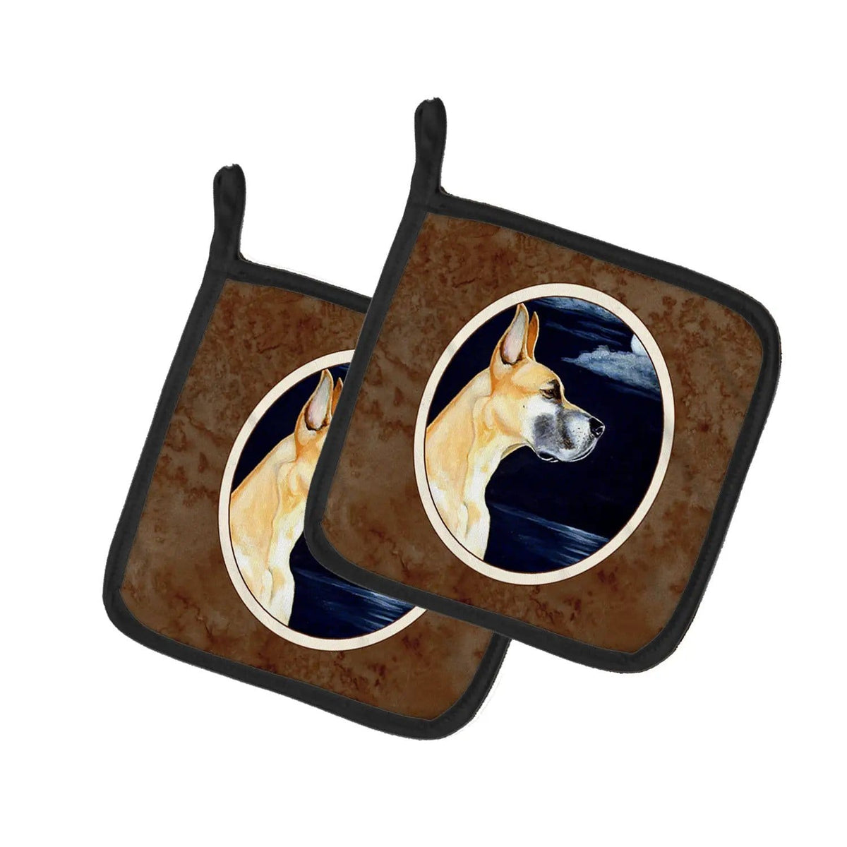 Pot Holder Set of 2 | Heat Resistant Quilted Hot Pads | 7.5 x 7.5 Inch | Fawn Great Dane Moonlight Stroll