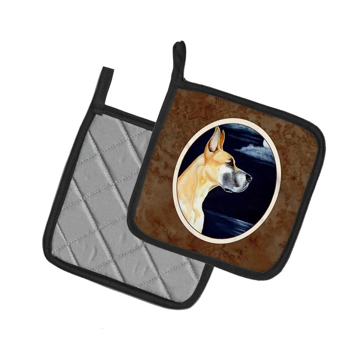 Pot Holder Set of 2 | Heat Resistant Quilted Hot Pads | 7.5 x 7.5 Inch | Fawn Great Dane Moonlight Stroll