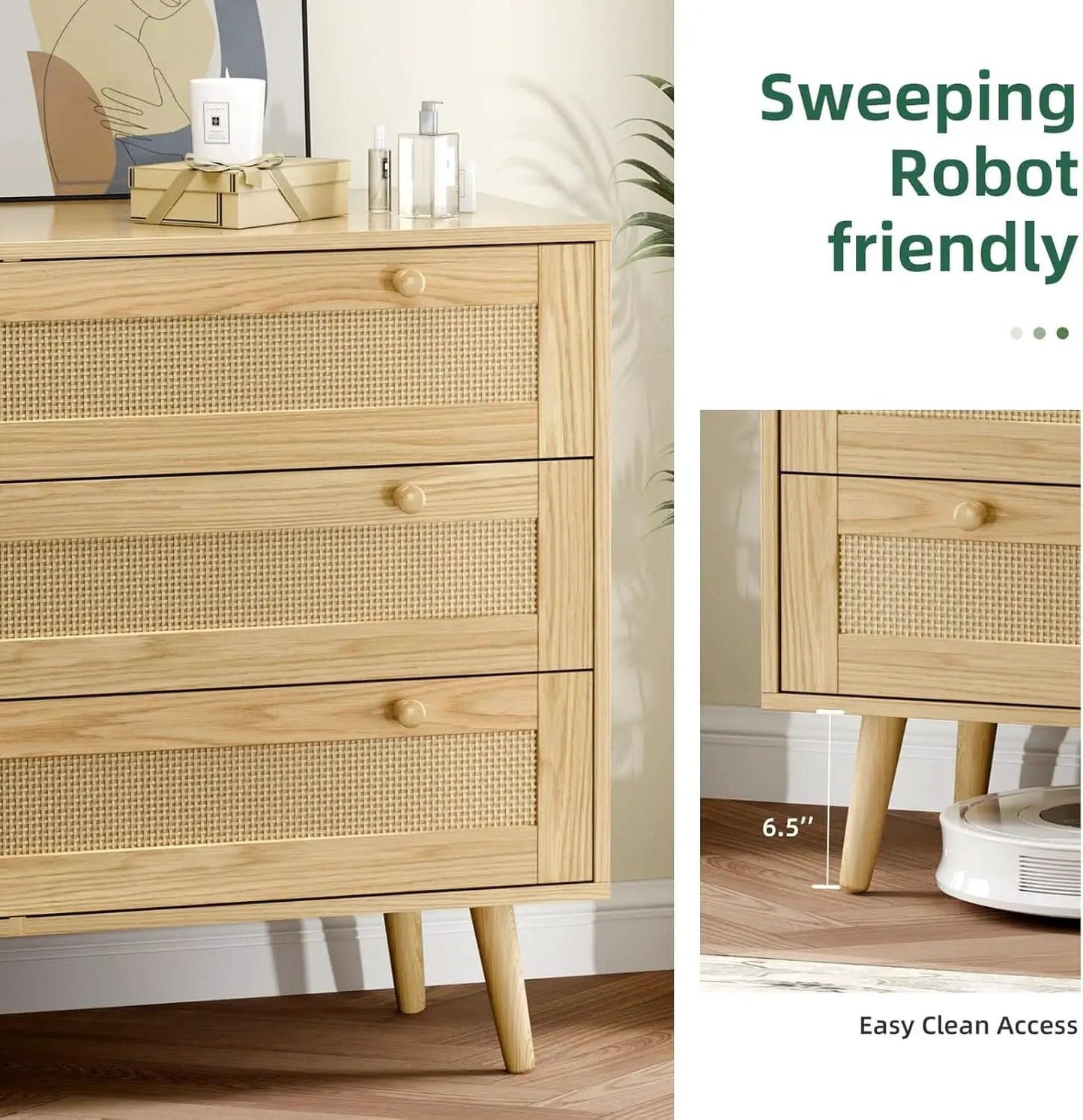 Space-Saving 3-Drawer Rattan Dresser For Bedroom Storage from PriceLows™