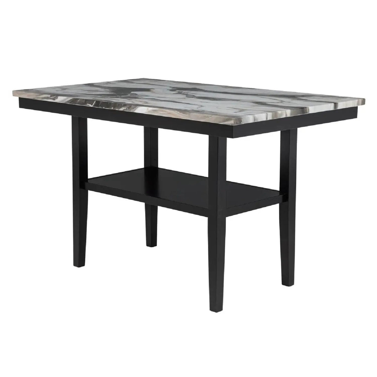 Counter Dining Table | 30.5 Inch Height | Faux Marble Top | Black