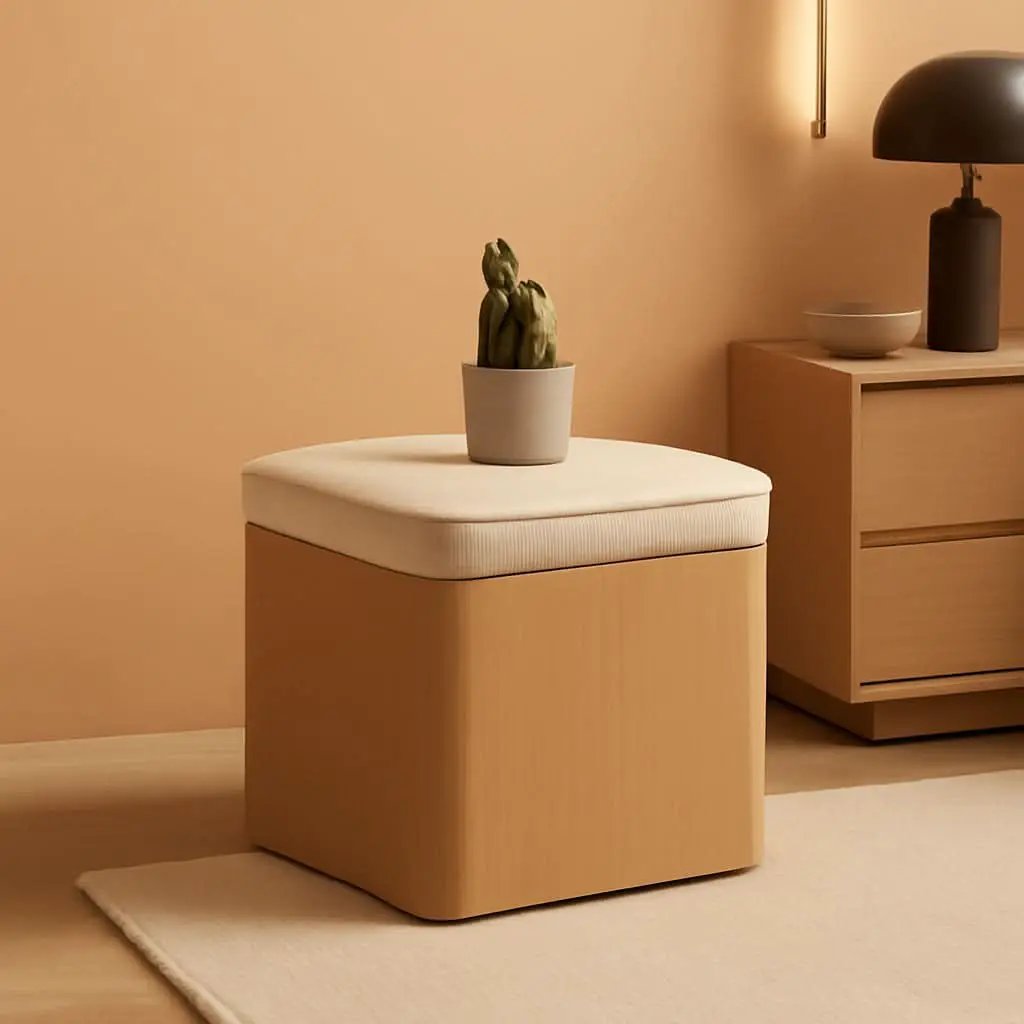 Beige Linen Upholstered Storage Ottoman With Footrest from PriceLows™
