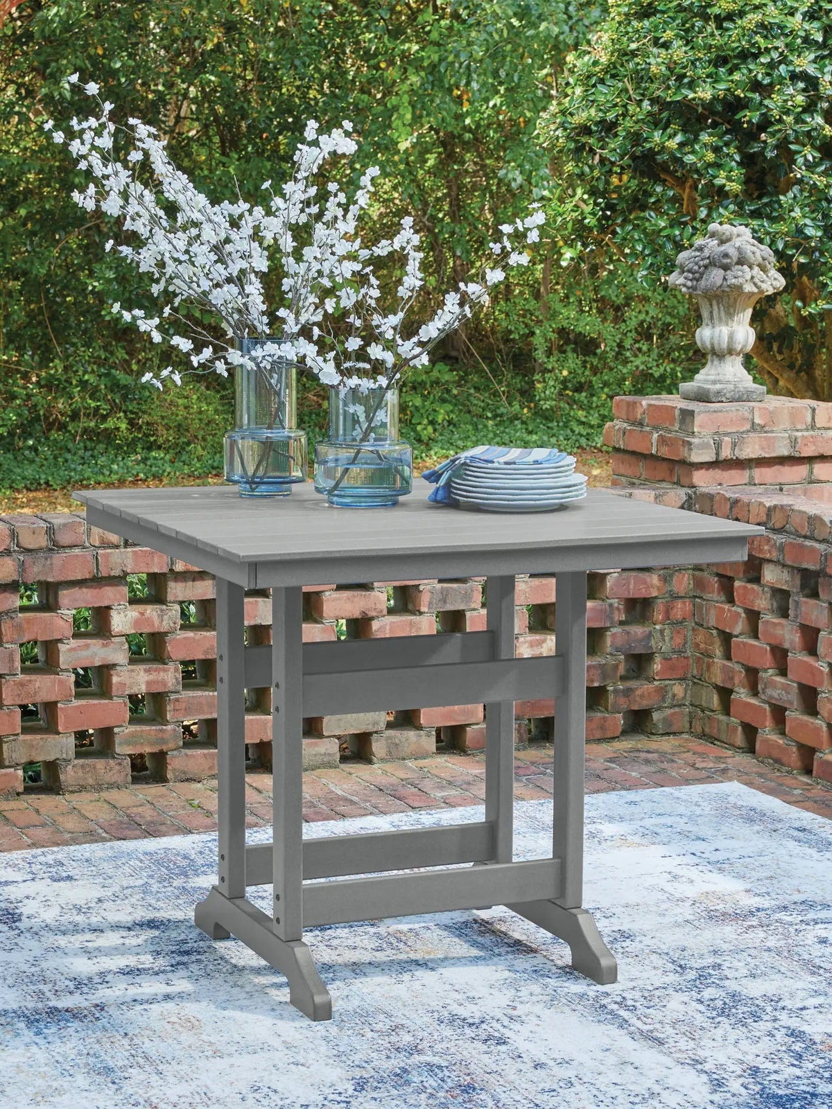 Sanctuary Beach Square Counter Table With Umbrella Option | 42 x 42 x 36.75 in | Stainless Steel & Aluminum | Dark Gray