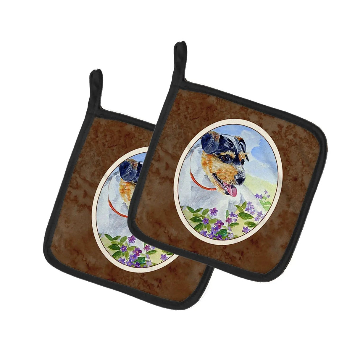 Pot Holder Set of 2 | Heat Resistant Quilted Hot Pads | 7.5 x 7.5 Inch | Jack Russell Terrier (Style 6)