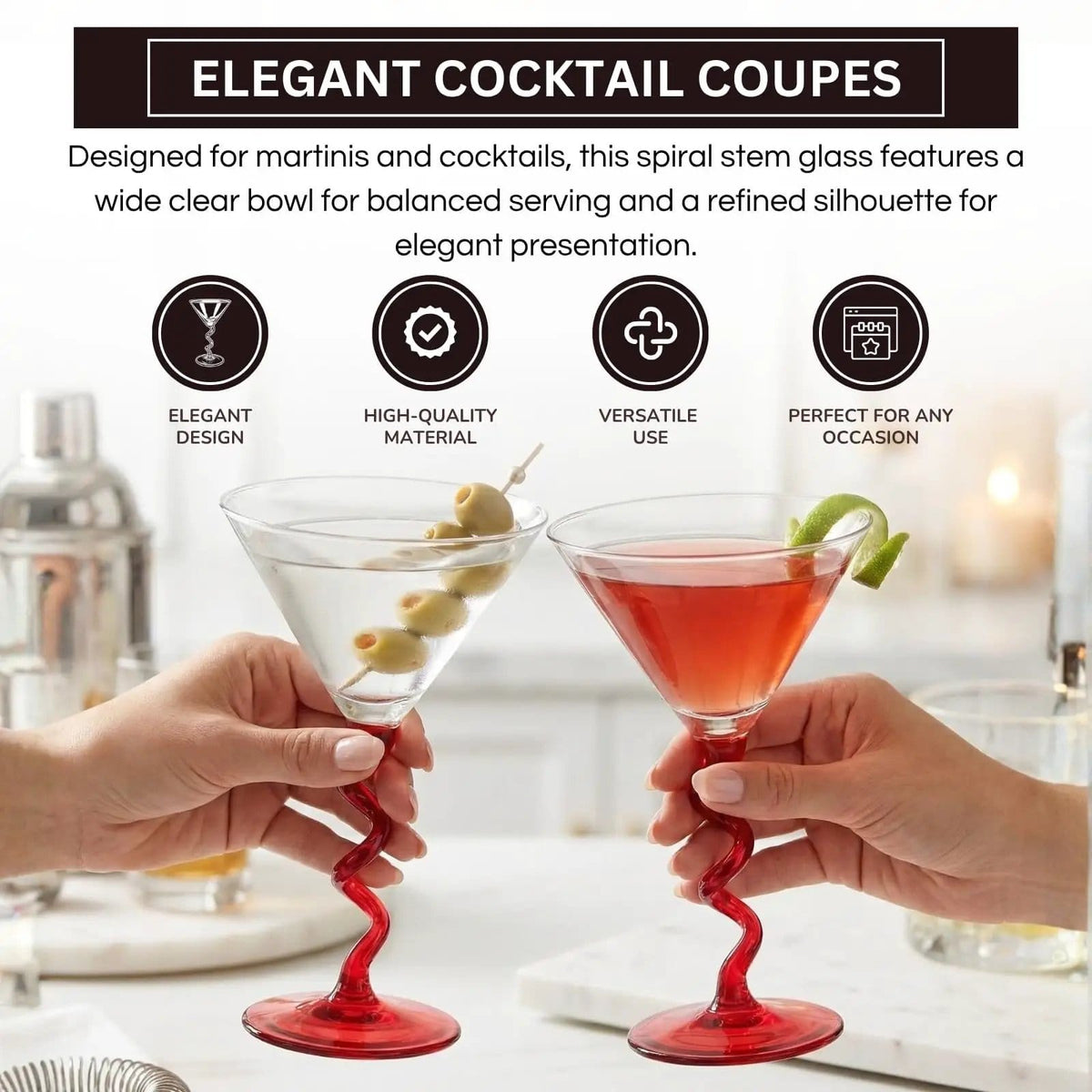 Spiral Stem Martini Glasses | Cocktail Glass | Entertaining | Gift Ready