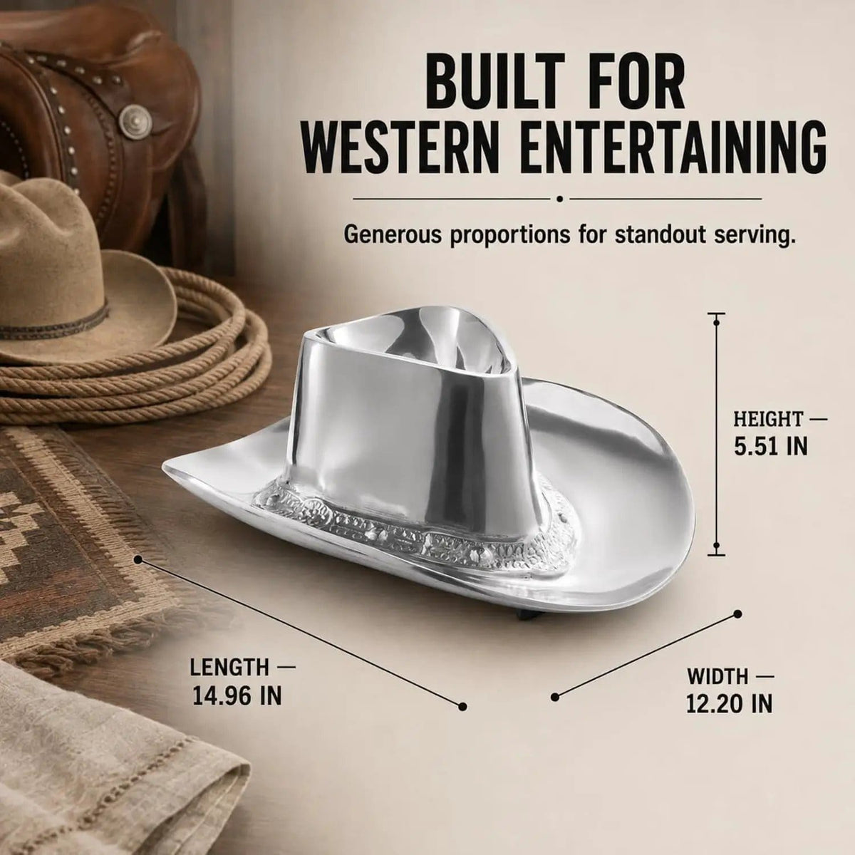 Cowboy Hat Chip and Dip Serving Bowl Silver Brass Snack | Brass | Home Decor | Gift Ready