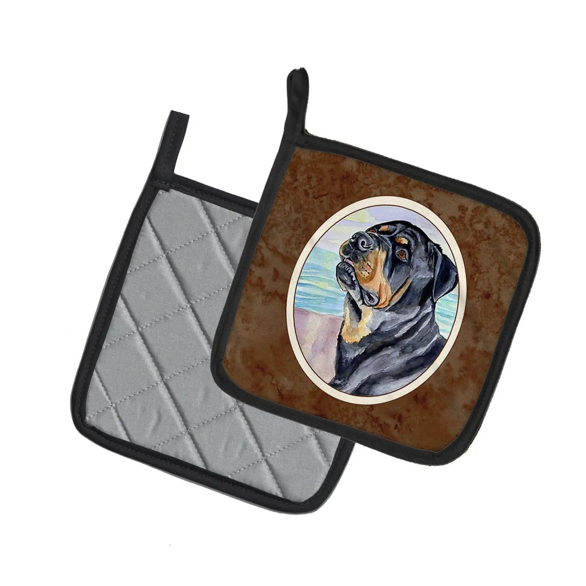 Pot Holder Set of 2 | Heat Resistant Quilted Hot Pads | 7.5 x 7.5 Inch | Rottweiler (Style 7)