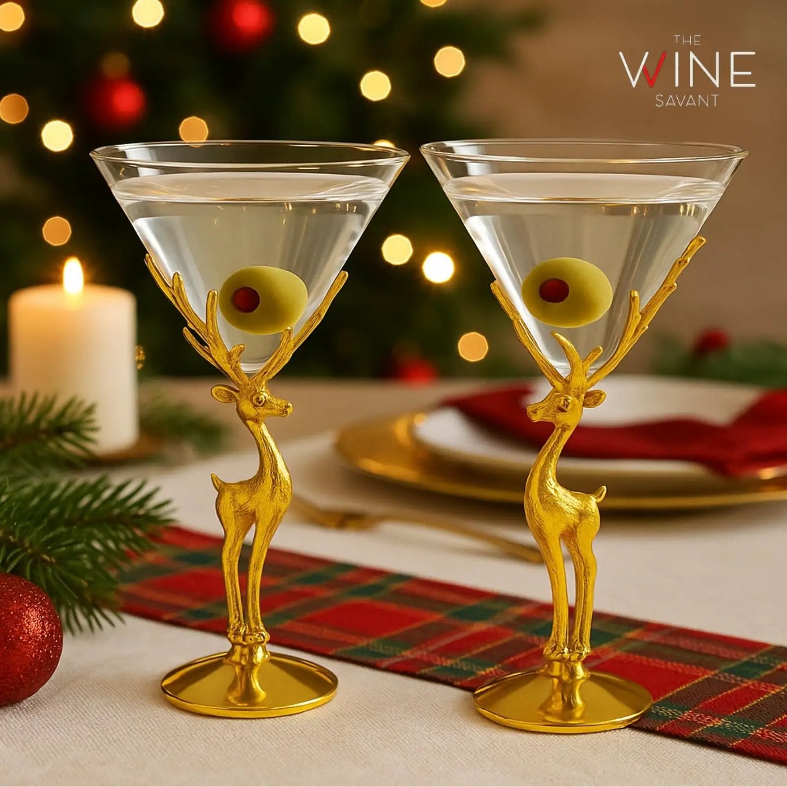 Golden Standing stag martini glasses set of 2 from PriceLows™