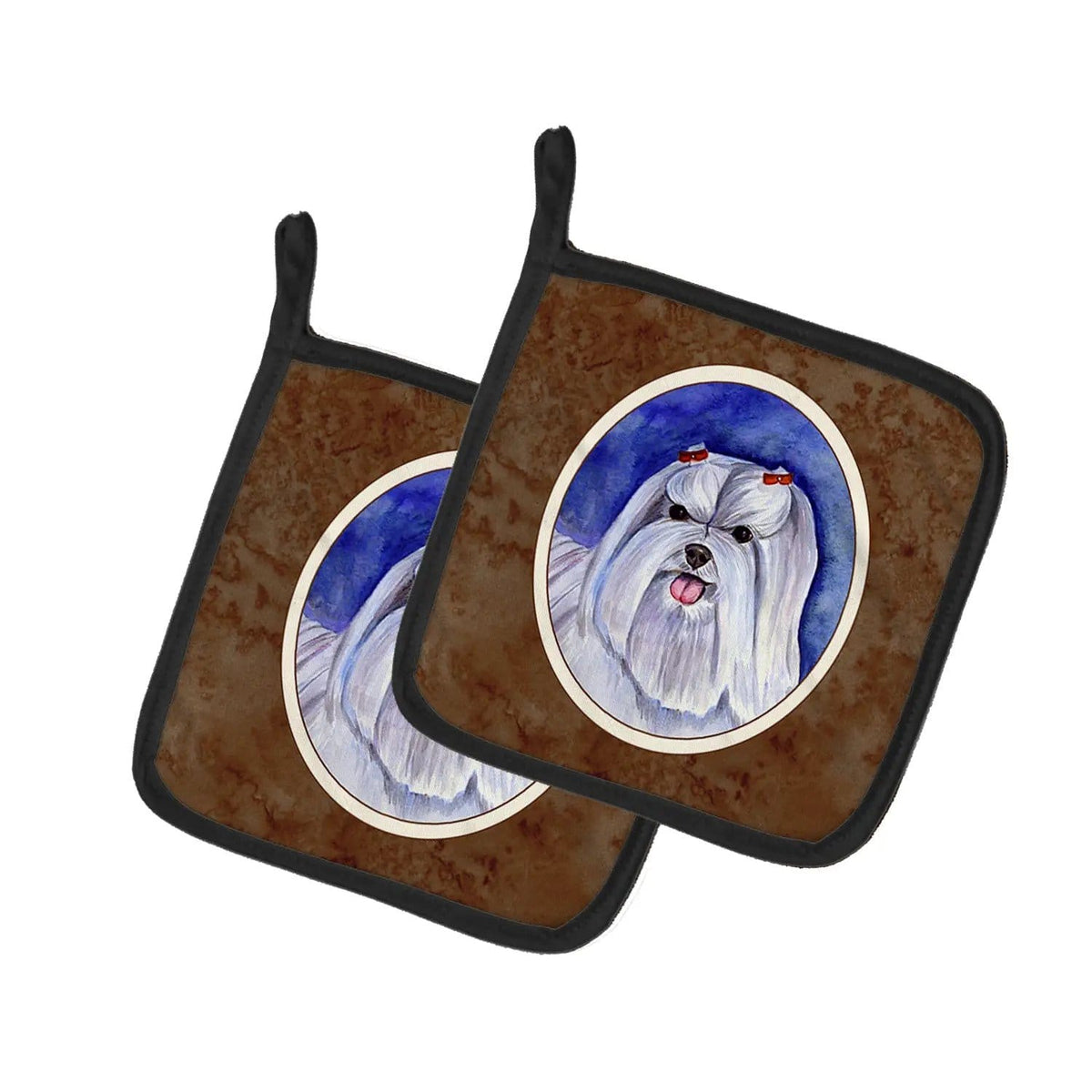 Pot Holder Set of 2 | Heat Resistant Quilted Hot Pads | 7.5 x 7.5 Inch | Maltese (Style 4)