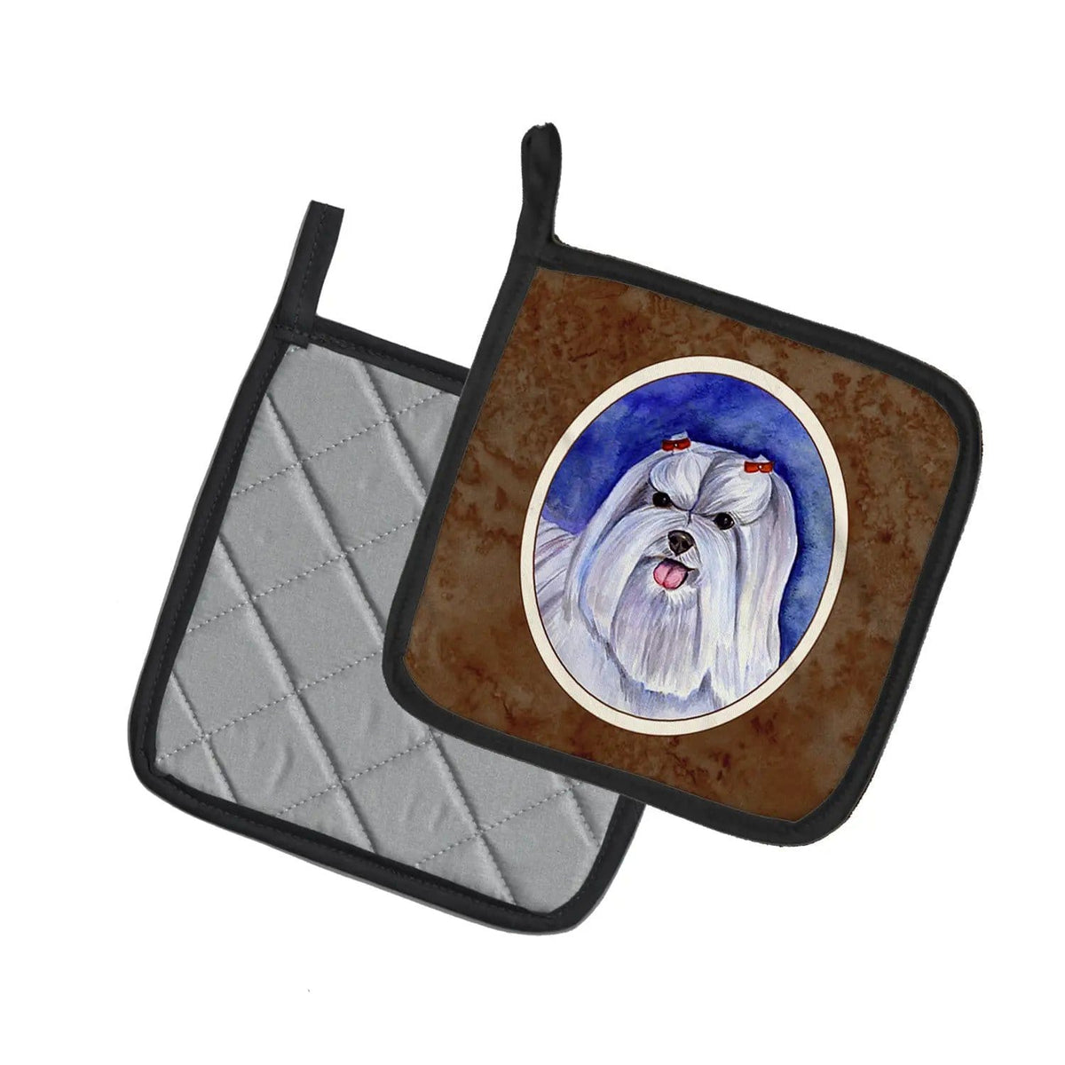 Pot Holder Set of 2 | Heat Resistant Quilted Hot Pads | 7.5 x 7.5 Inch | Maltese (Style 4)