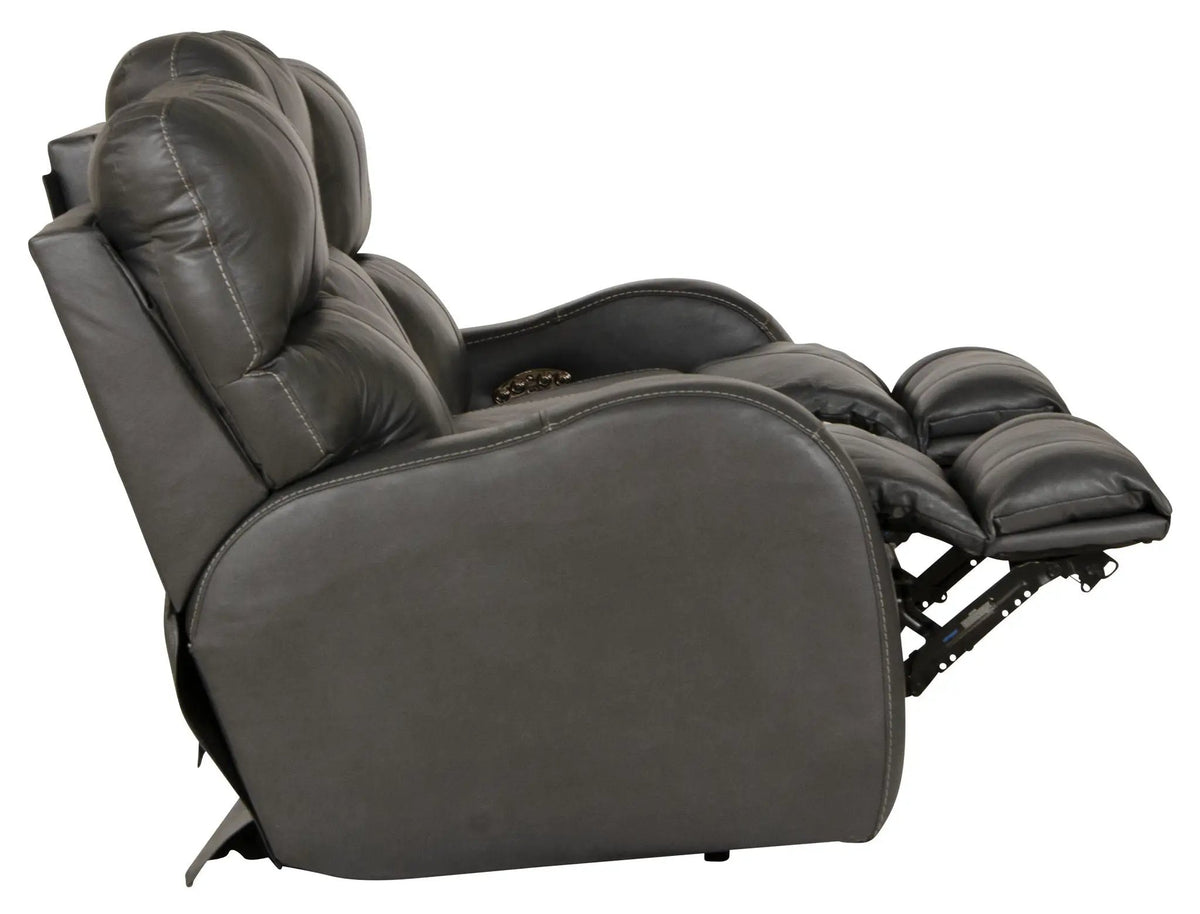 Power Reclining Sofa | Genuine Italian Leather | Lay Flat | Black Gunmetal