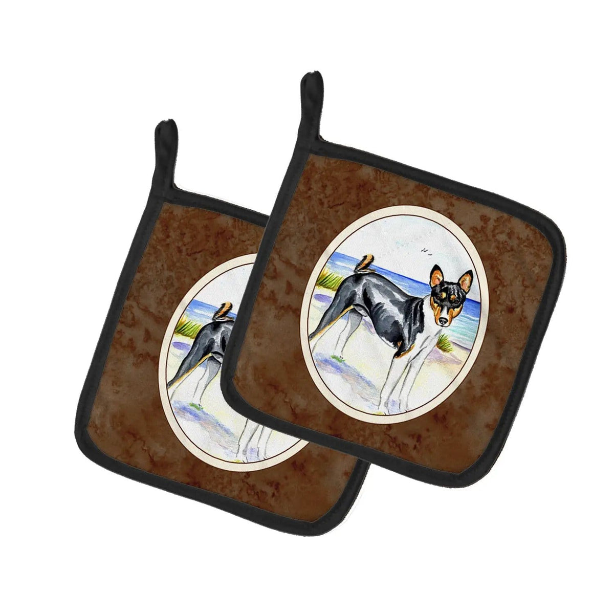 Pot Holder Set of 2 | Heat Resistant Quilted Hot Pads | 7.5 x 7.5 Inch | Basenji (Style 8)
