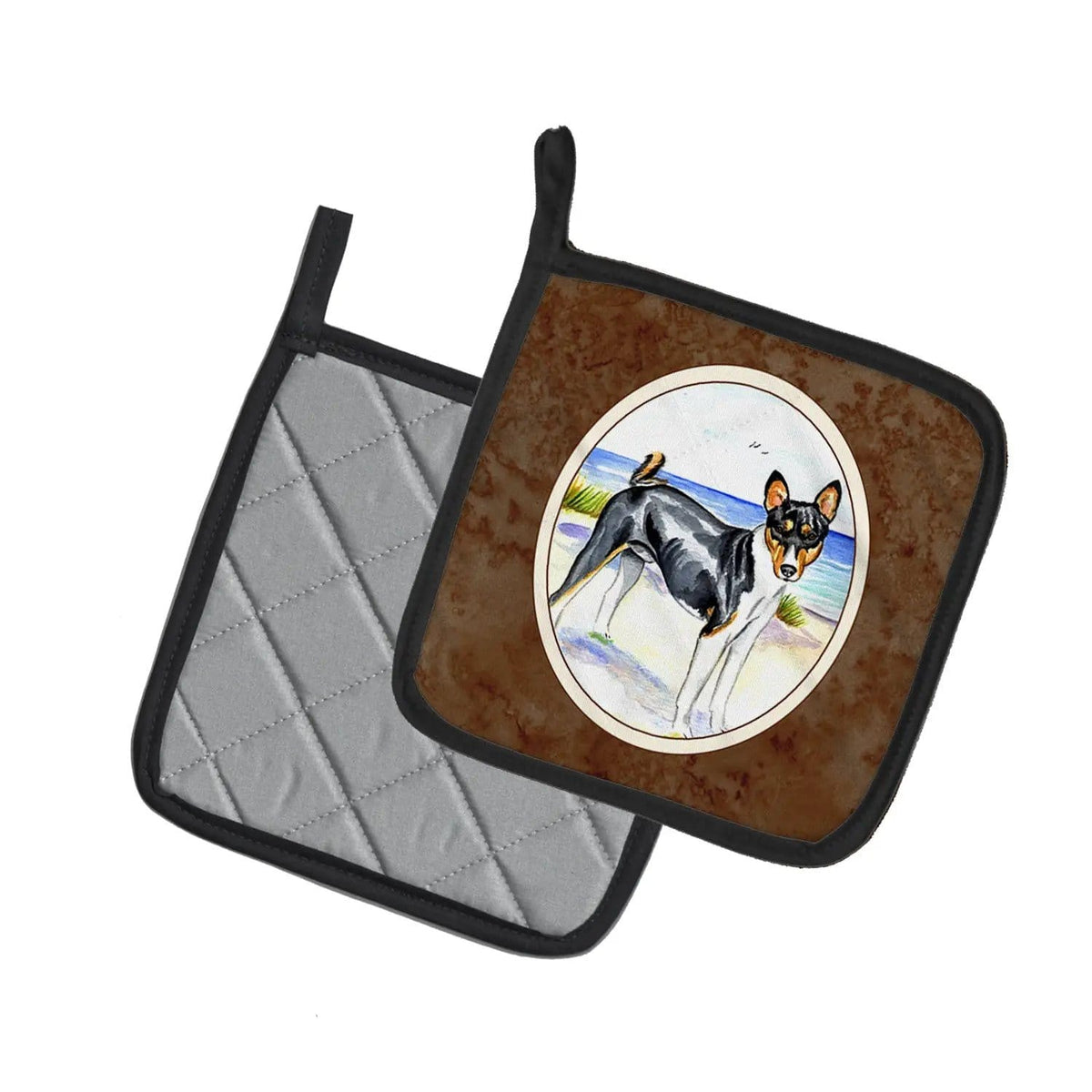 Pot Holder Set of 2 | Heat Resistant Quilted Hot Pads | 7.5 x 7.5 Inch | Basenji (Style 8)