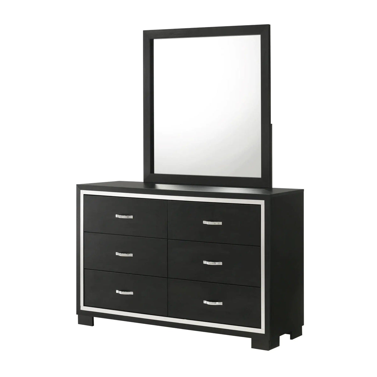 6 Drawer Dresser With Handles Bedroom Furniture - | 58.4 x 16.1 x 35.7 in | Metal & Wood | Black