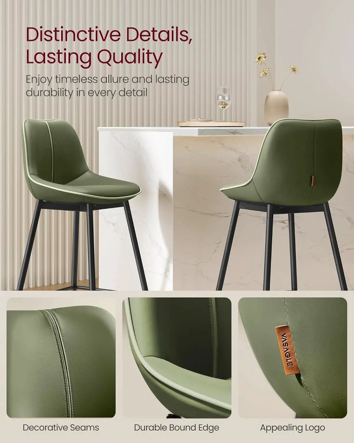 Green Leather Bar Stools With Back Modern Set Of Two from PriceLows™