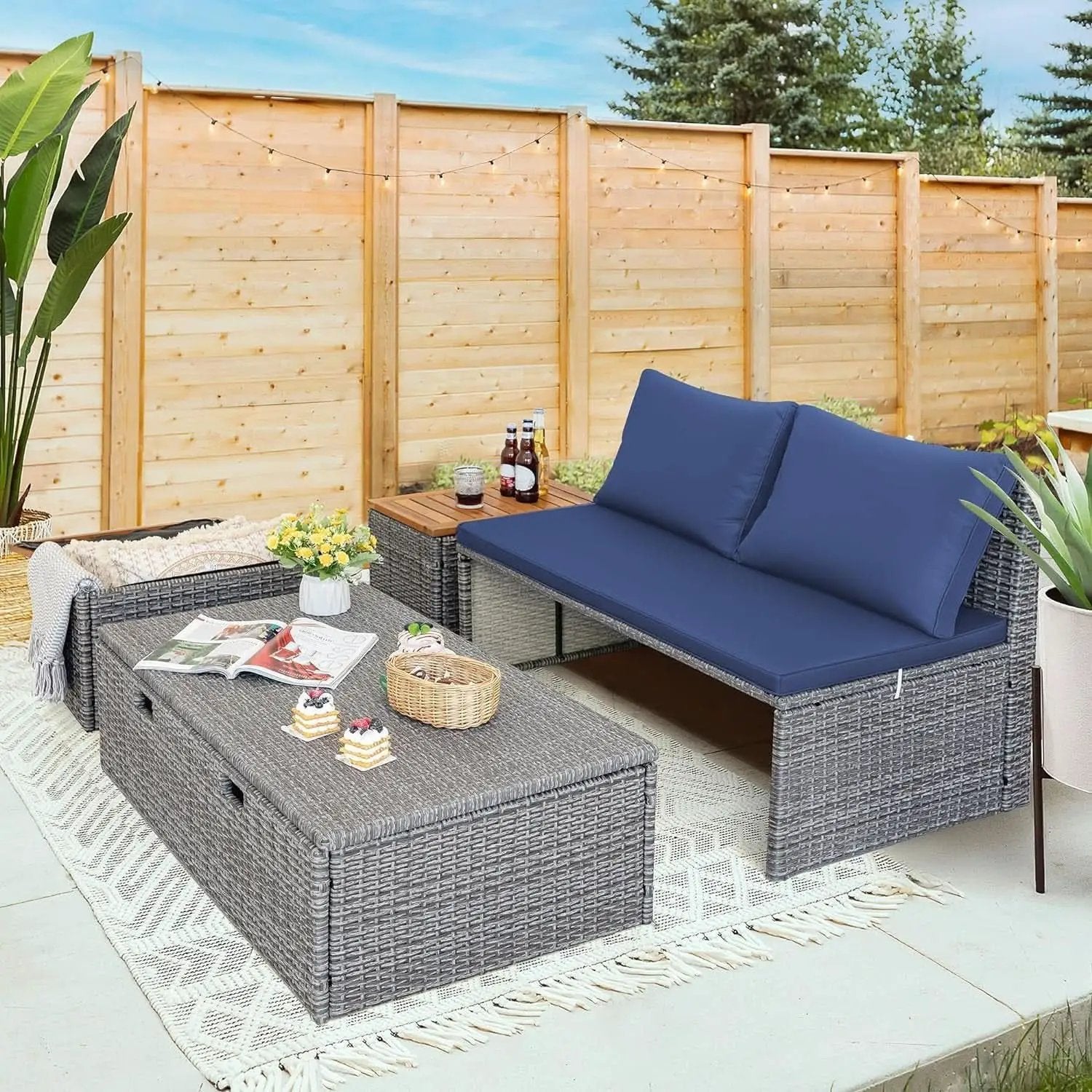 Comfortable Multifunctional Outdoor Day Bed with Side Tables from PriceLows™
