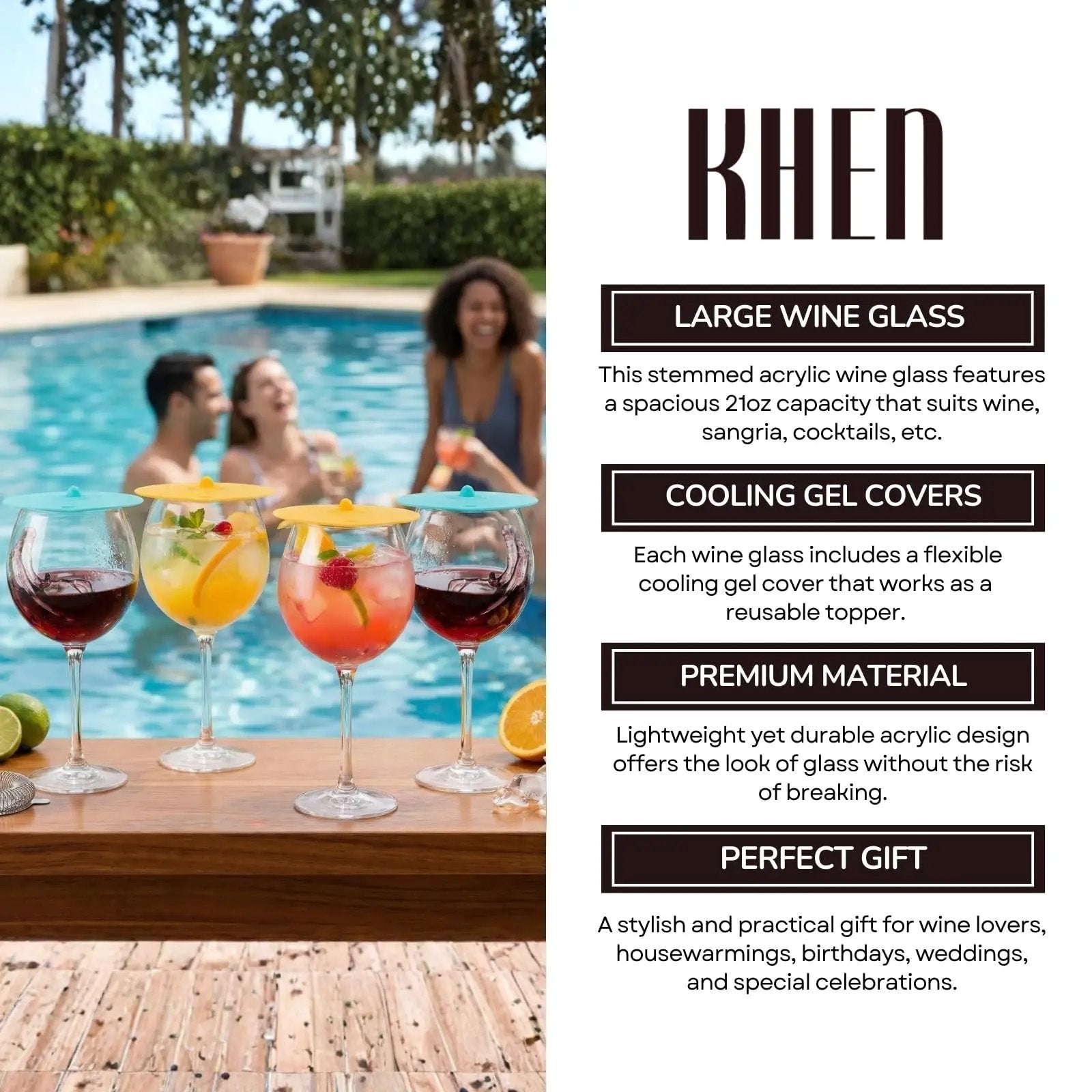 Floating Wine Glasses for Pool with Lids (Set of 4) – 21oz from PriceLows™