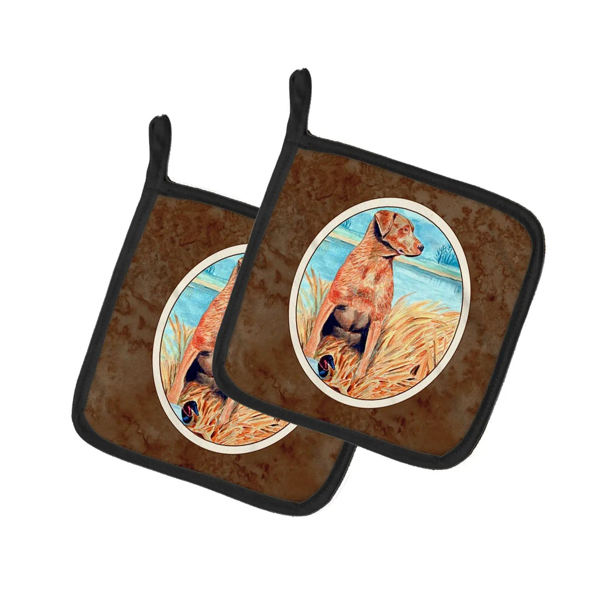 Pot Holder Set of 2 | Heat Resistant Quilted Hot Pads | 7.5 x 7.5 Inch | Chesapeake Bay Retriever (Style 7)