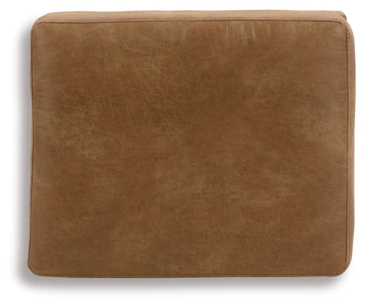 Telora Ottoman | 30 x 24 x 19 in | Faux Leather & Polyester | Caramel