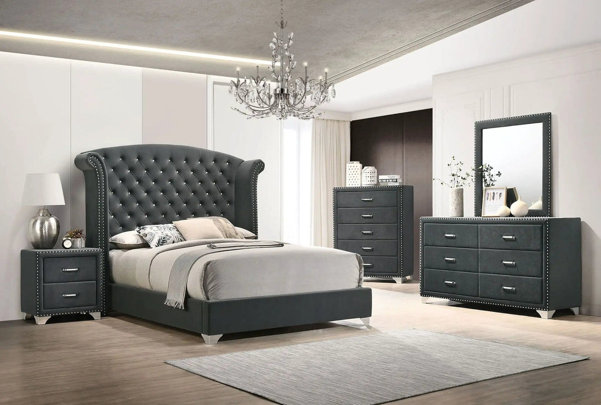 Melody Upholstered Eastern King Wingback Bed | 96.25 x 86.75 x 66.25 in | Velvet | Grey