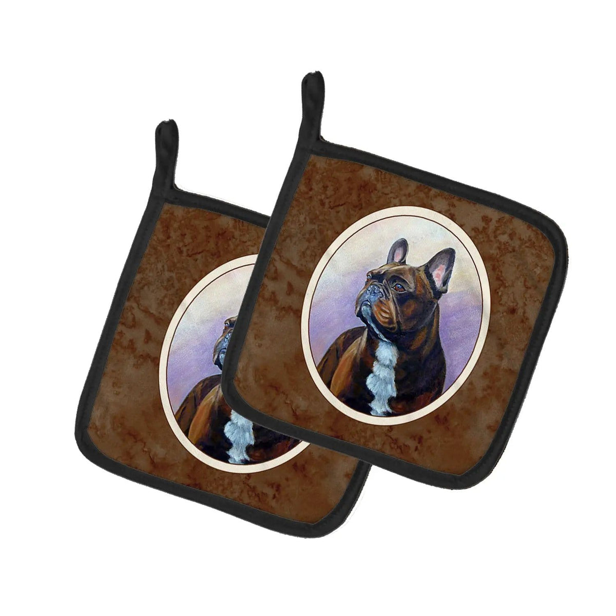 Pot Holder Set of 2 | Heat Resistant Quilted Hot Pads | 7.5 x 7.5 Inch | French Bulldog (Style 11)