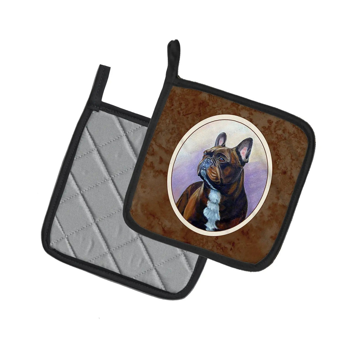 Pot Holder Set of 2 | Heat Resistant Quilted Hot Pads | 7.5 x 7.5 Inch | French Bulldog (Style 11)