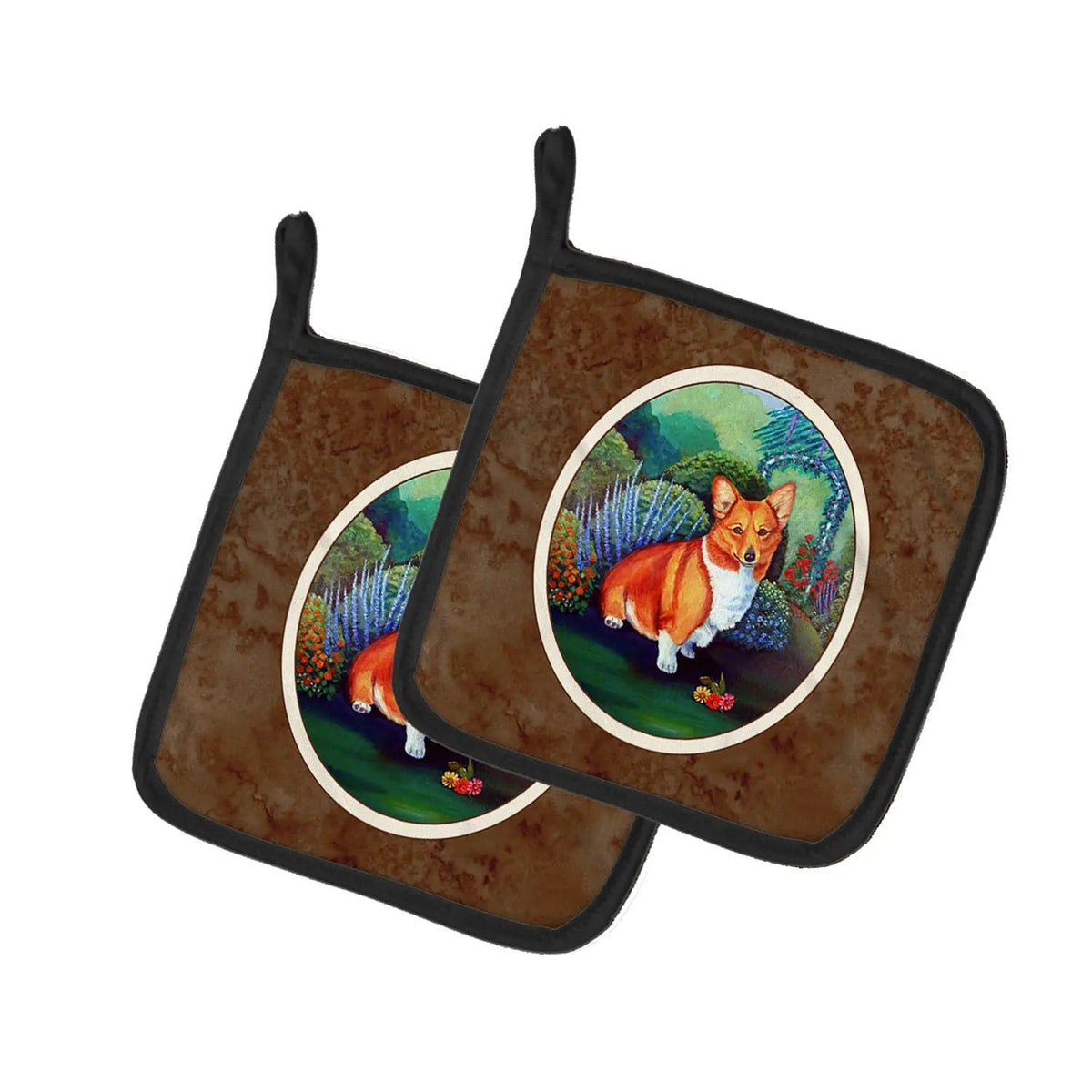 Pot Holder Set of 2 | Heat Resistant Quilted Hot Pads | 7.5 x 7.5 Inch | Corgi (Style 16)