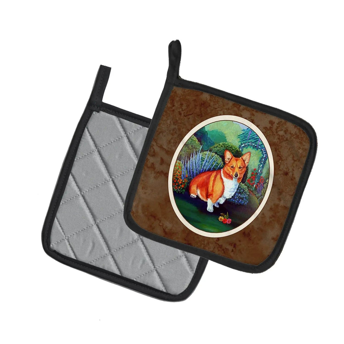 Pot Holder Set of 2 | Heat Resistant Quilted Hot Pads | 7.5 x 7.5 Inch | Corgi (Style 16)