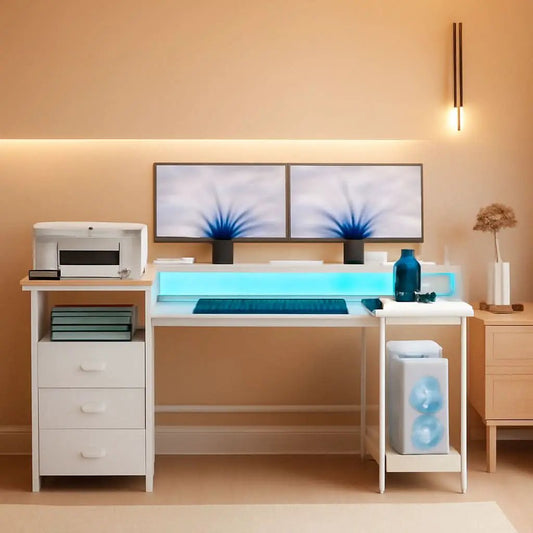 White 60 Inch Computer Desk For Home Office Modern from PriceLows™