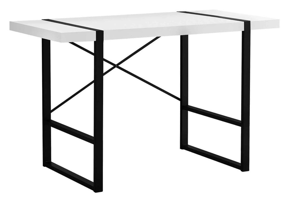 Industrial Design Computer Desk | 49 Inch Width | Thick-Panel Desktop | X-Shaped Metal Bar