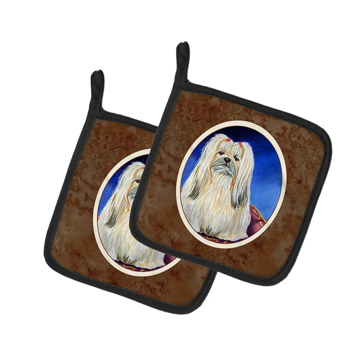 Pot Holder Set of 2 | Heat Resistant Quilted Hot Pads | 7.5 x 7.5 Inch | Lhasa Apso (Style 4)