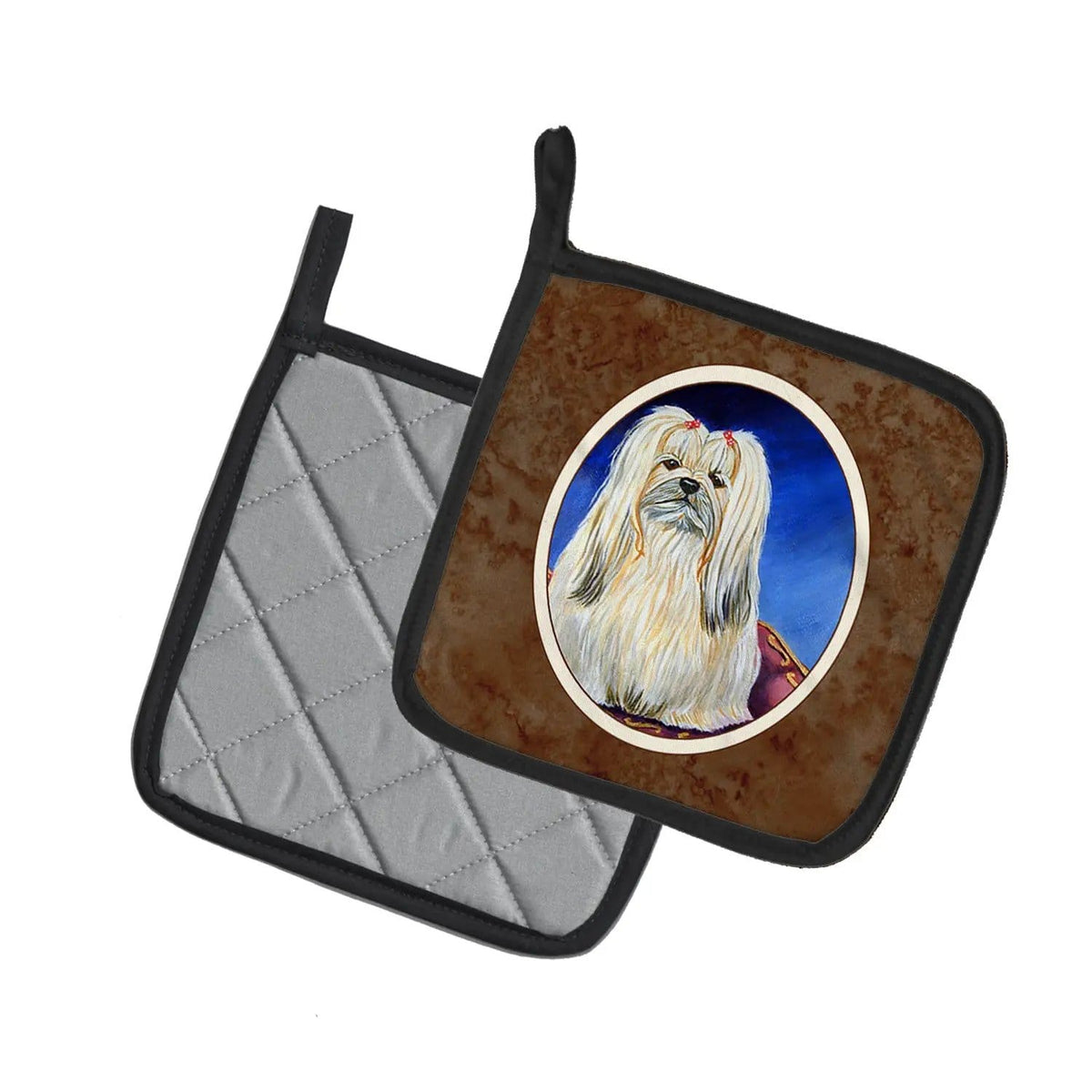 Pot Holder Set of 2 | Heat Resistant Quilted Hot Pads | 7.5 x 7.5 Inch | Lhasa Apso (Style 4)