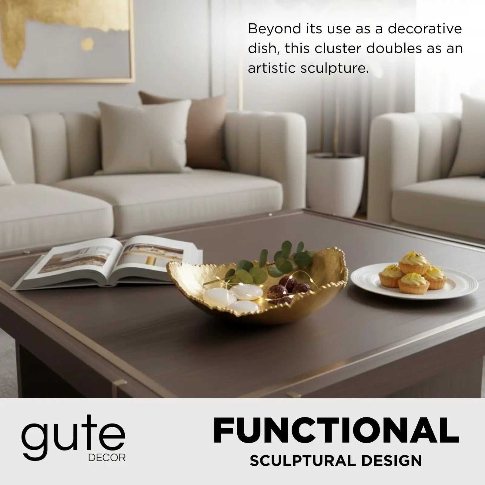 Gold Platter Bowl – Modern Aluminum Decorative Centerpiece with Textured Metallic Finish from PriceLows™