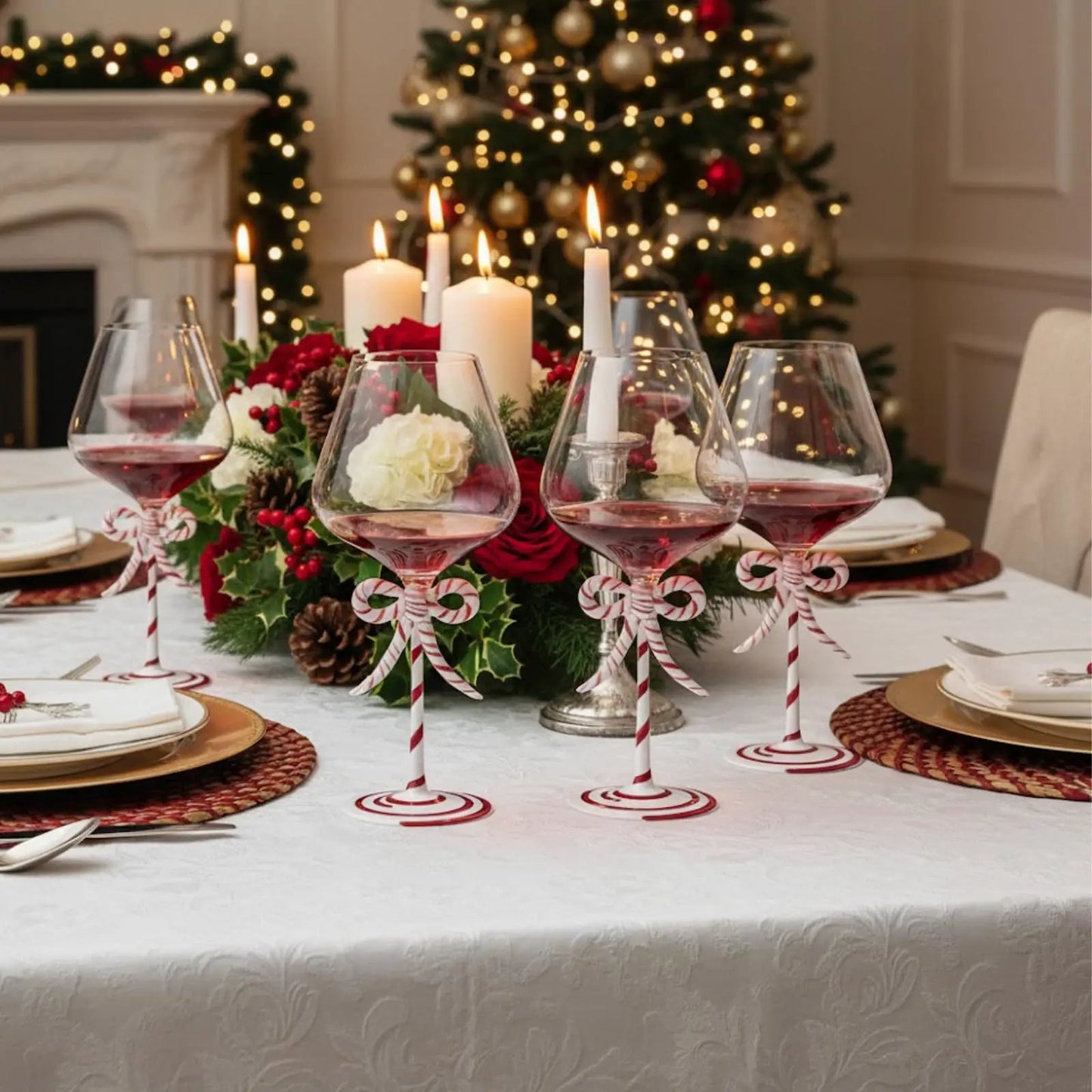 Khen Christmas Candy Cane Bow Wine Glasses - Set of 2 from PriceLows™