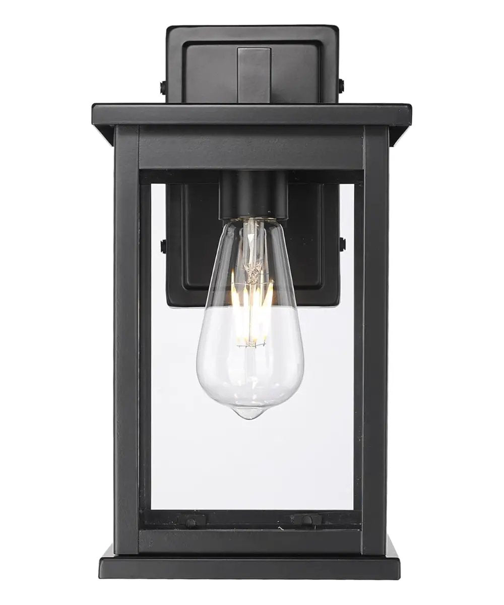 Outdoor Wall Light | 11 Inch Matte Black | Dusk To Dawn Glass Shade