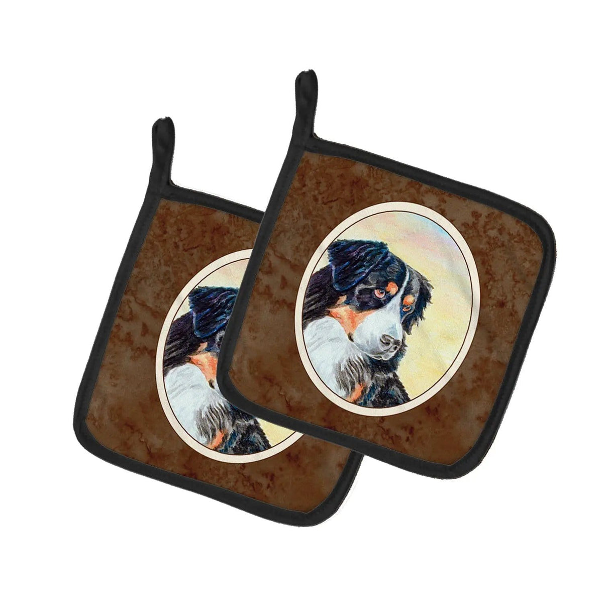 Pot Holder Set of 2 | Heat Resistant Quilted Hot Pads | 7.5 x 7.5 Inch | Bernese Mountain Dog (Style 17)