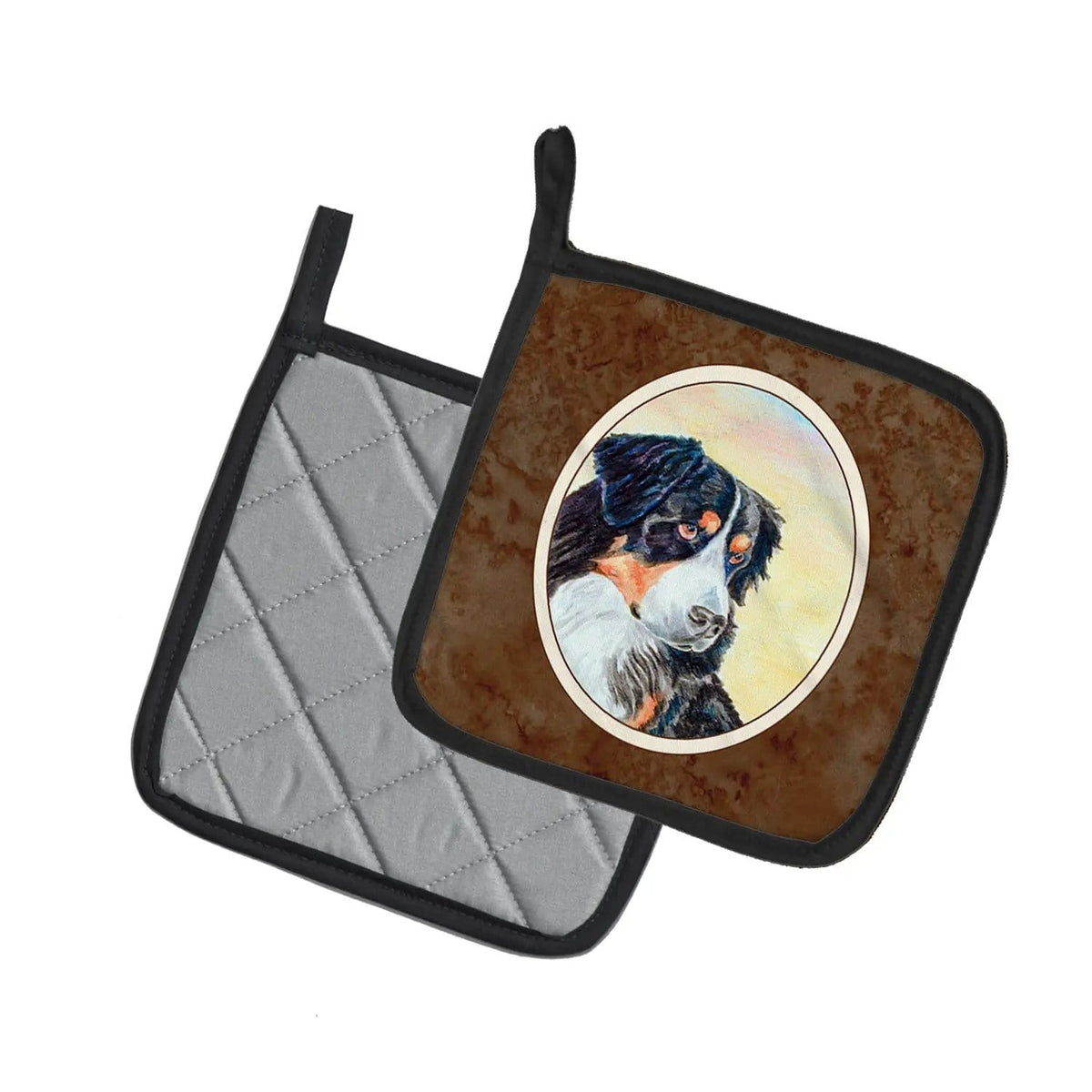 Pot Holder Set of 2 | Heat Resistant Quilted Hot Pads | 7.5 x 7.5 Inch | Bernese Mountain Dog (Style 17)