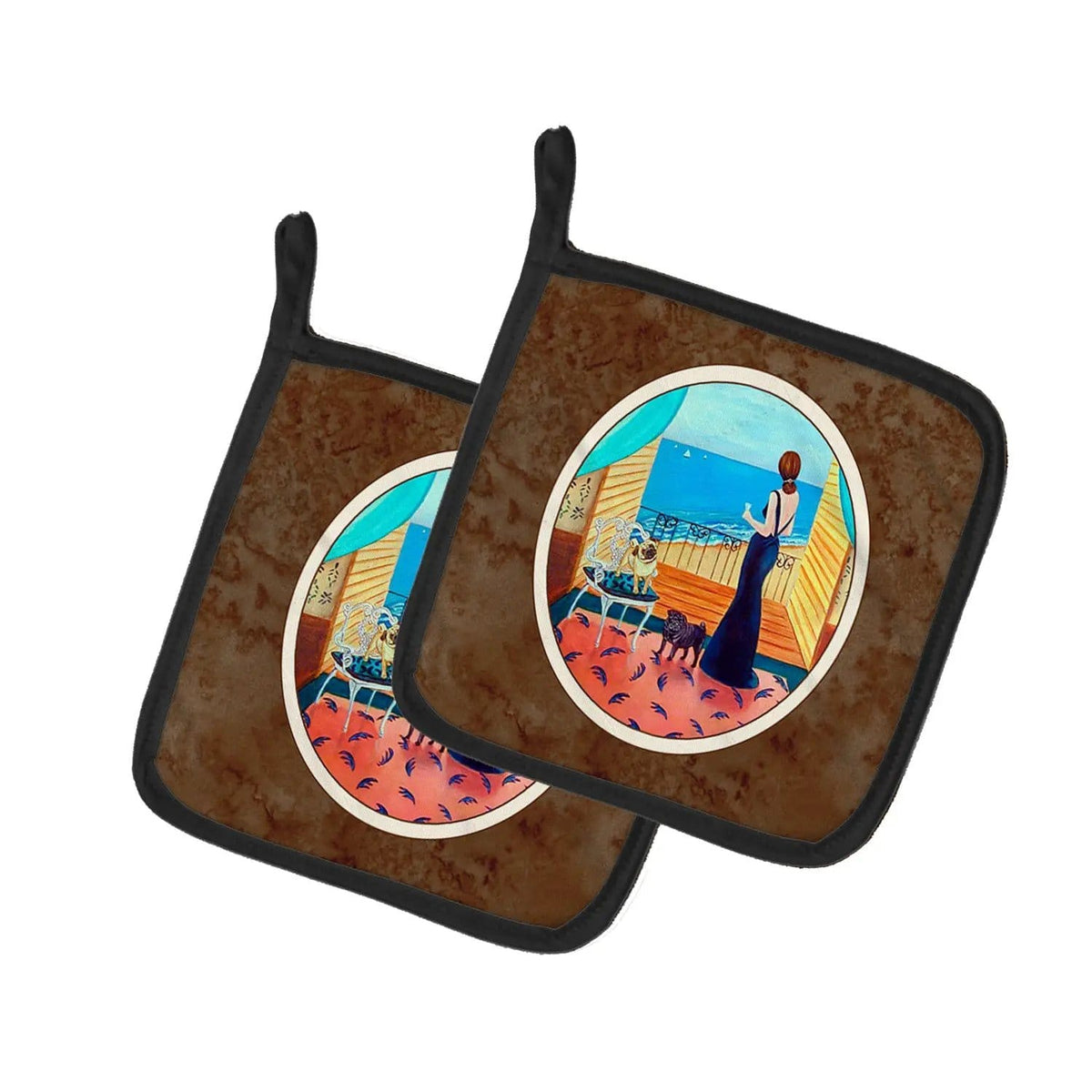 Pot Holder Set of 2 | Heat Resistant Quilted Hot Pads | 7.5 x 7.5 Inch | Lady with her Pug