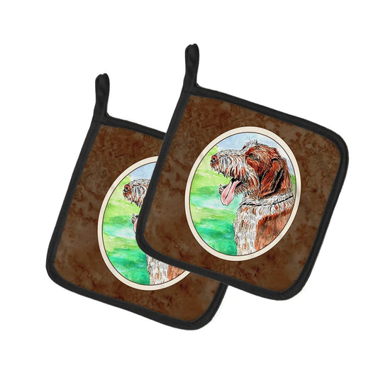 Pot Holder Set of 2 | Heat Resistant Quilted Hot Pads | 7.5 x 7.5 Inch | Italiano Spinone (Style 2)