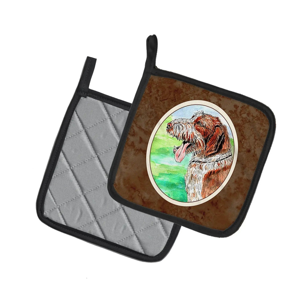 Pot Holder Set of 2 | Heat Resistant Quilted Hot Pads | 7.5 x 7.5 Inch | Italiano Spinone (Style 2)