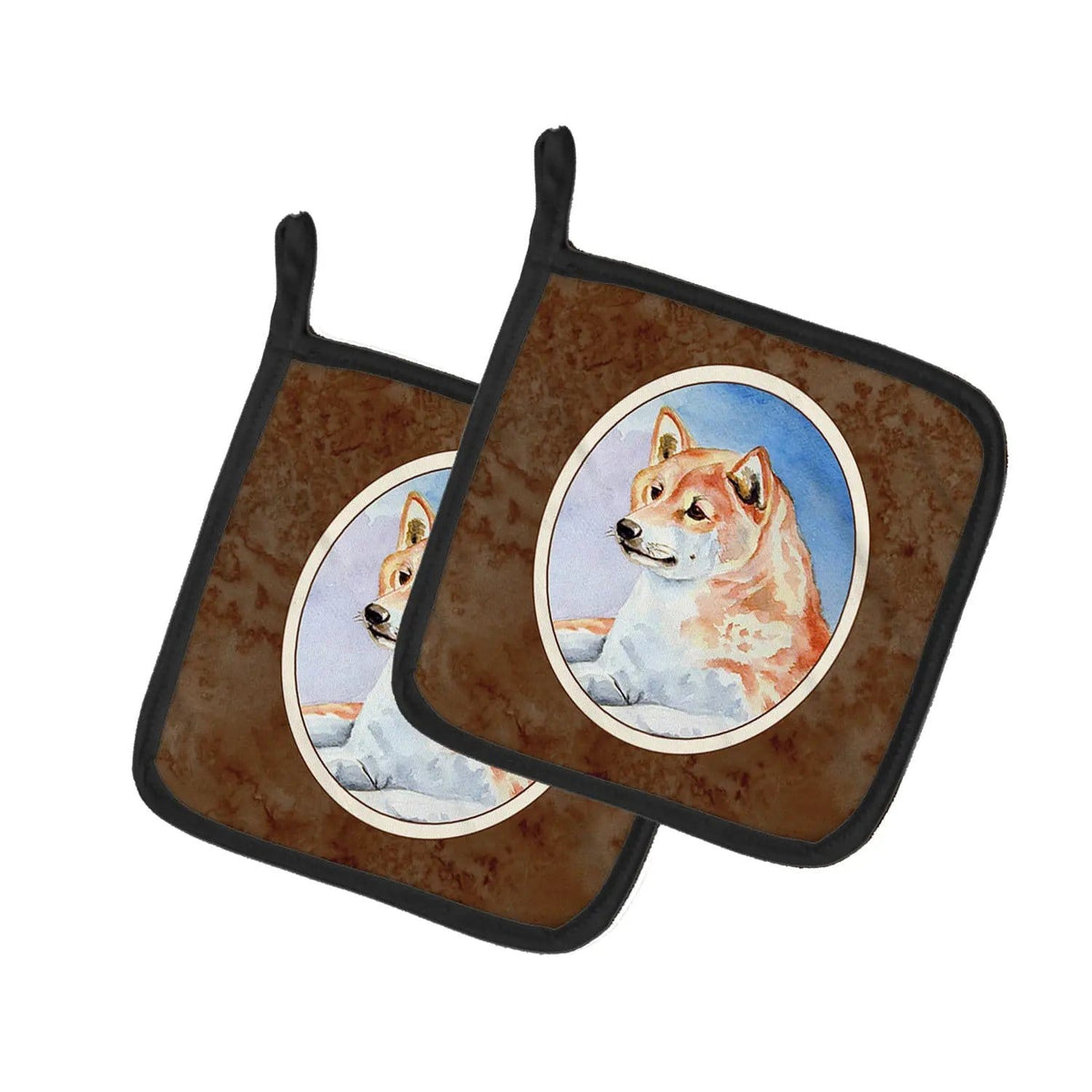 Pot Holder Set of 2 | Heat Resistant Quilted Hot Pads | 7.5 x 7.5 Inch | Shiba Inu (Style 9)