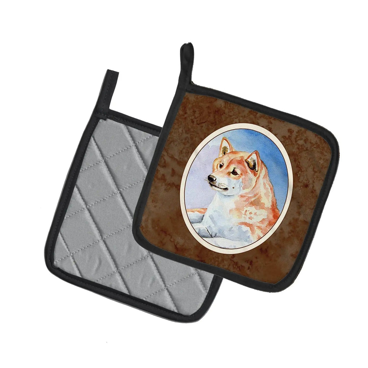 Pot Holder Set of 2 | Heat Resistant Quilted Hot Pads | 7.5 x 7.5 Inch | Shiba Inu (Style 9)