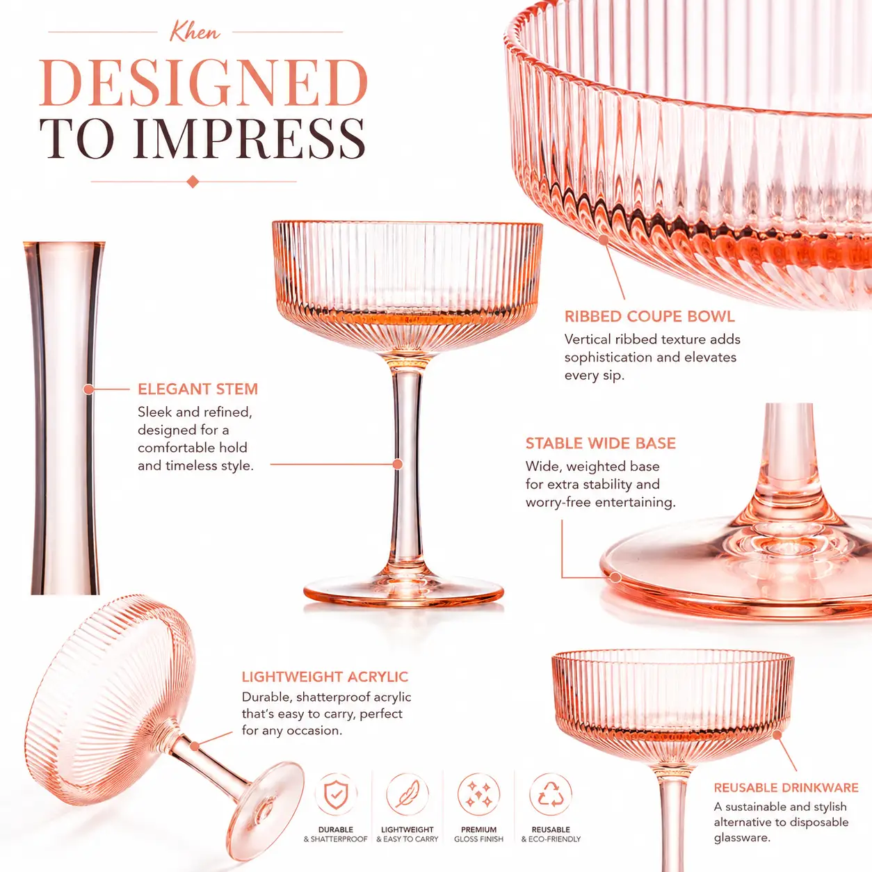 Madrid Acrylic Champagne Coupe Cocktail Glassware, Set of 4