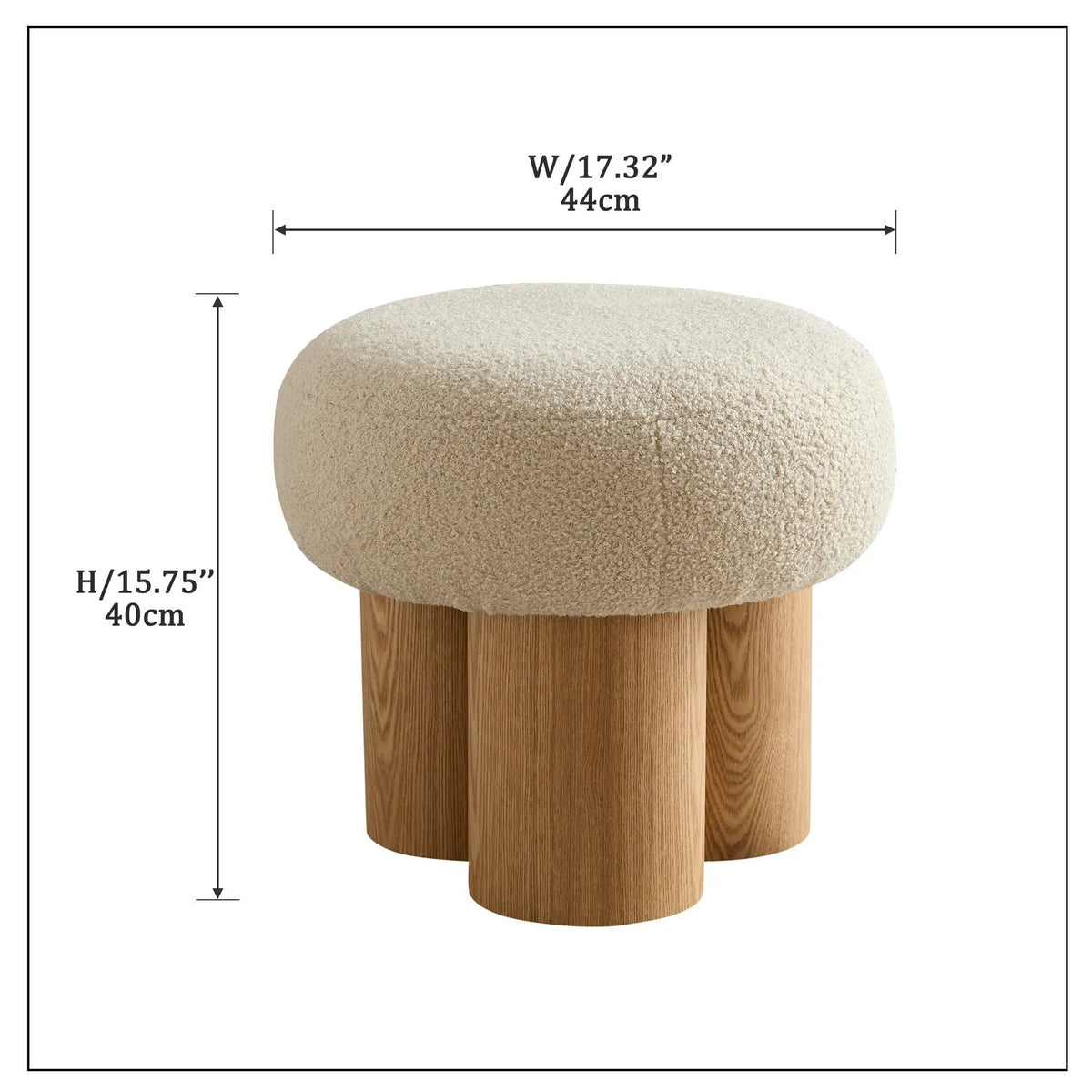 Mushroom Stool With Cushion | Greige Cushion | Wooden Barrel Base | 15.75 Inch Height