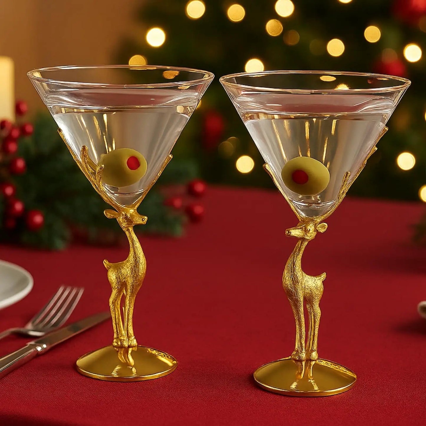Golden Standing stag martini glasses set of 2 from PriceLows™