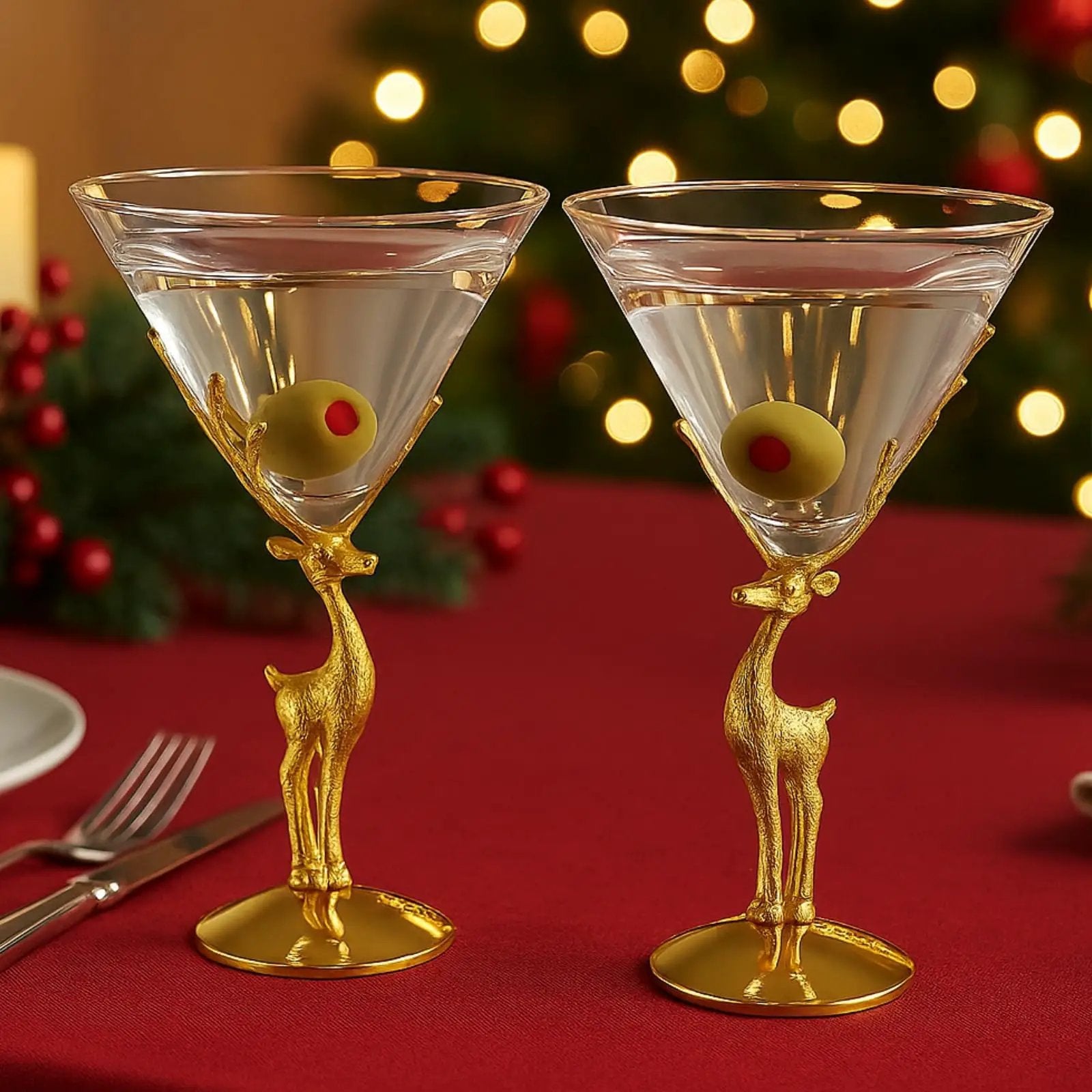 Golden Standing stag martini glasses set of 2 from PriceLows™