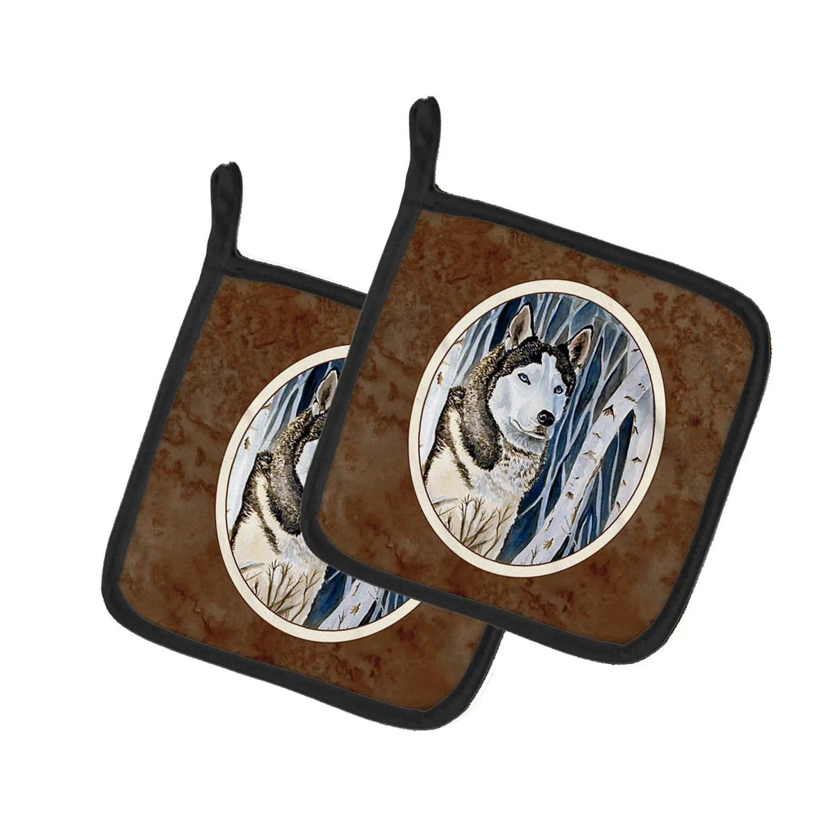 Pot Holder Set of 2 | Heat Resistant Quilted Hot Pads | 7.5 x 7.5 Inch | Siberian Husky (Style 4)