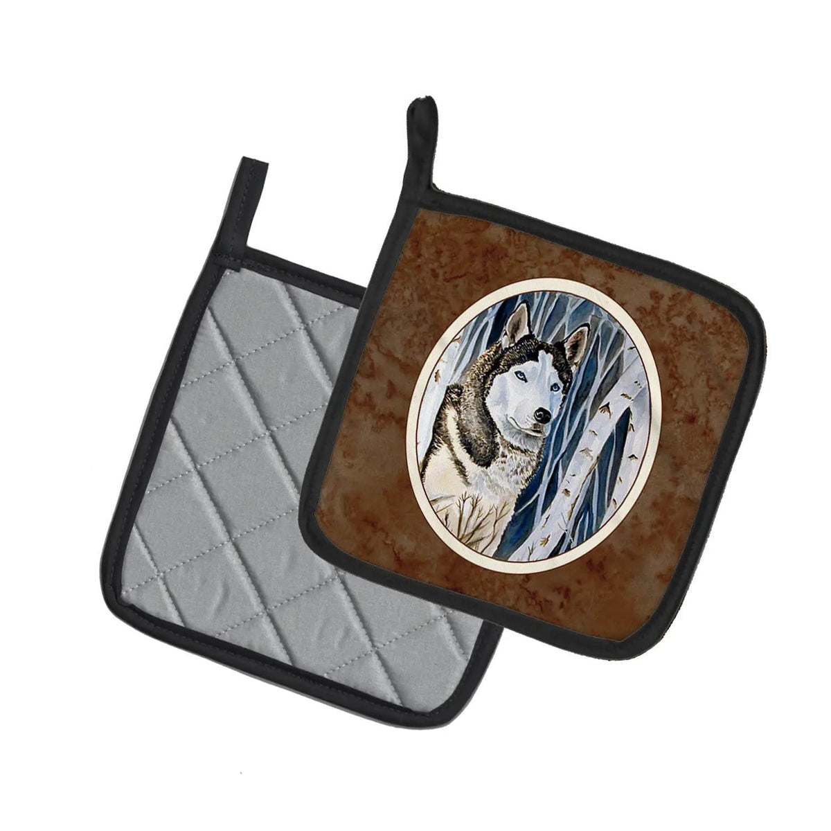 Pot Holder Set of 2 | Heat Resistant Quilted Hot Pads | 7.5 x 7.5 Inch | Siberian Husky (Style 4)