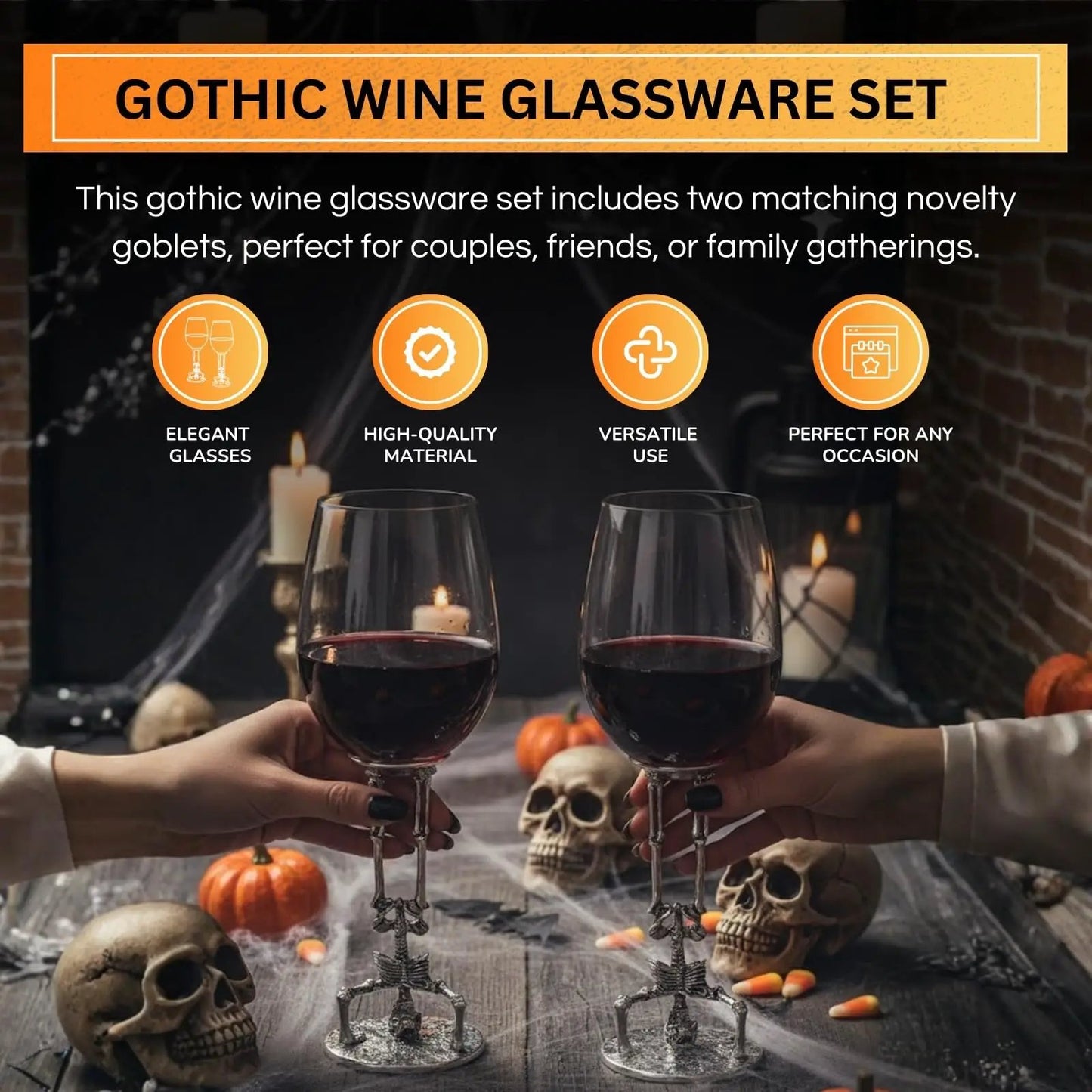 Skeleton Wine Glasses Set of 2 13oz – Gothic Skeletons Stem Goblets for Halloween Party from PriceLows™