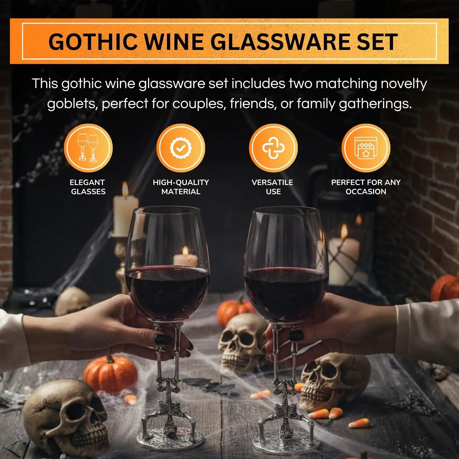 Skeleton Wine Glasses Set of 2 13oz – Gothic Skeletons Stem Goblets for Halloween Party from PriceLows™